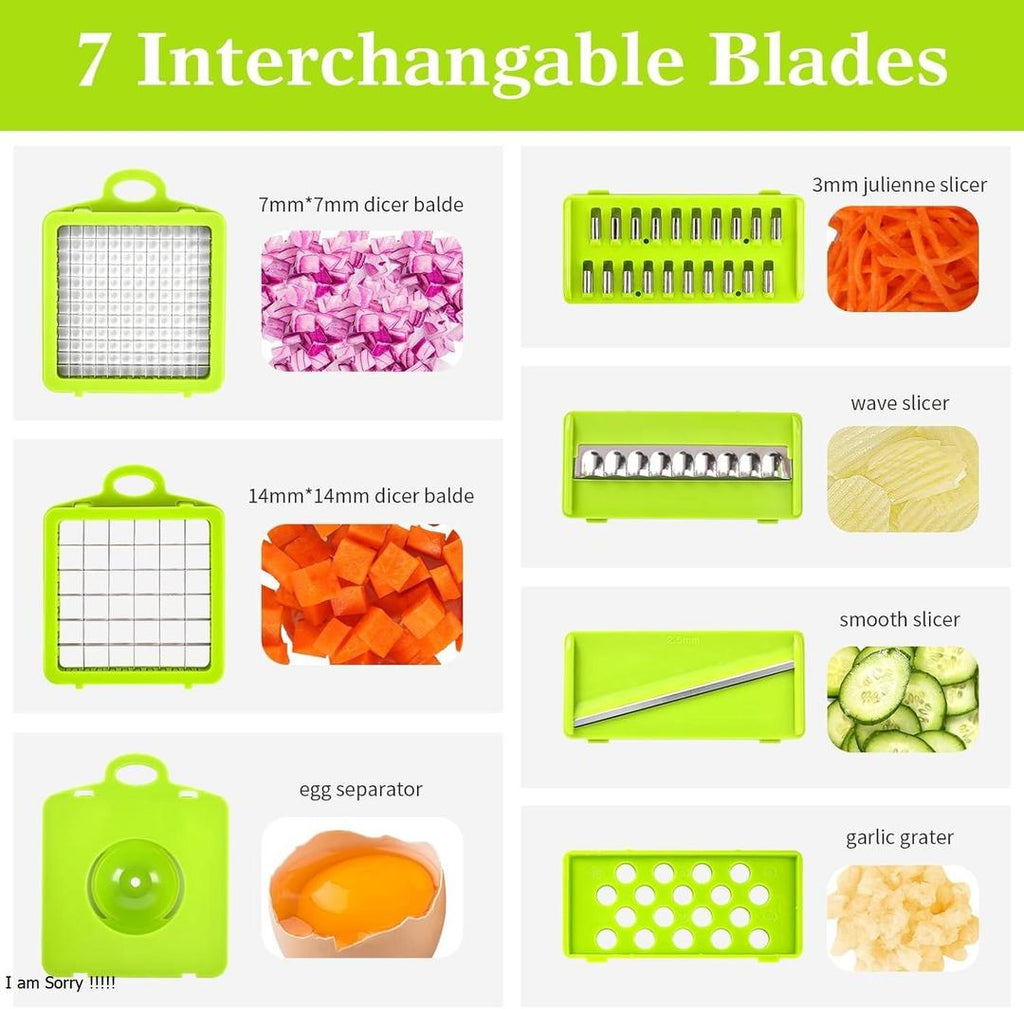 Vegetable Chopper with 10 Blades ABS Plastic Green Black
