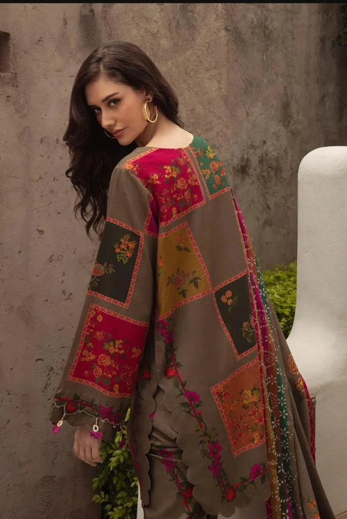 Brown Printed Lawn 3Pcs Set Shirt Trouser Dupatta