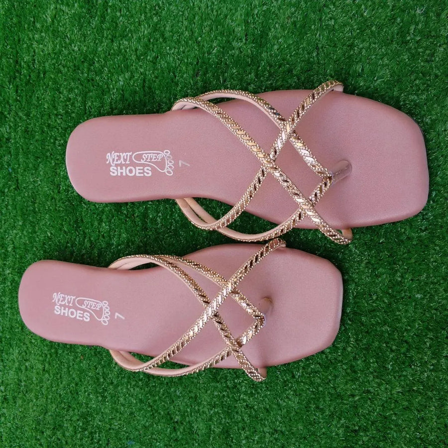 Trendy Gold Strap Flat Sandals for Women