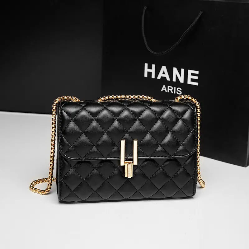 Black Rhomboid Chain Crossbody Bag for Women