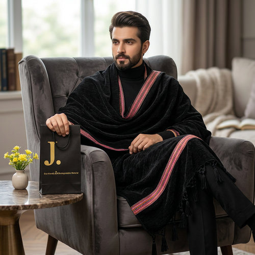 Premium Velvet Shawl Black Embroidered Border
