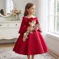 Girls Off-Shoulder Floral Party Dress Red Green Pink Beige