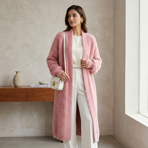 Women Faux Mink Velvet Long Cardigan Winter Loose Knit