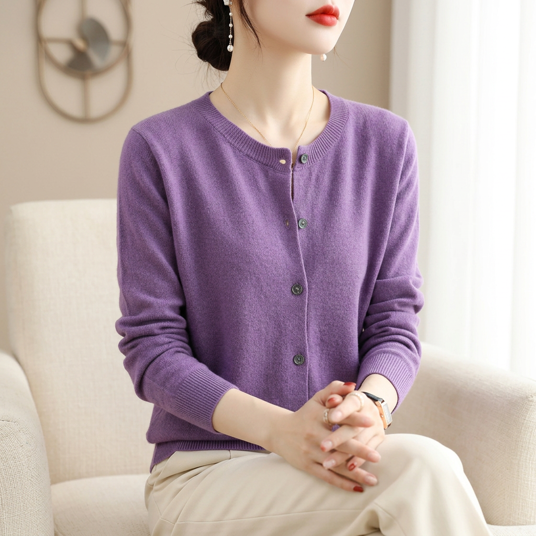 Women Purple Knitted Cardigan Spring Long Sleeve